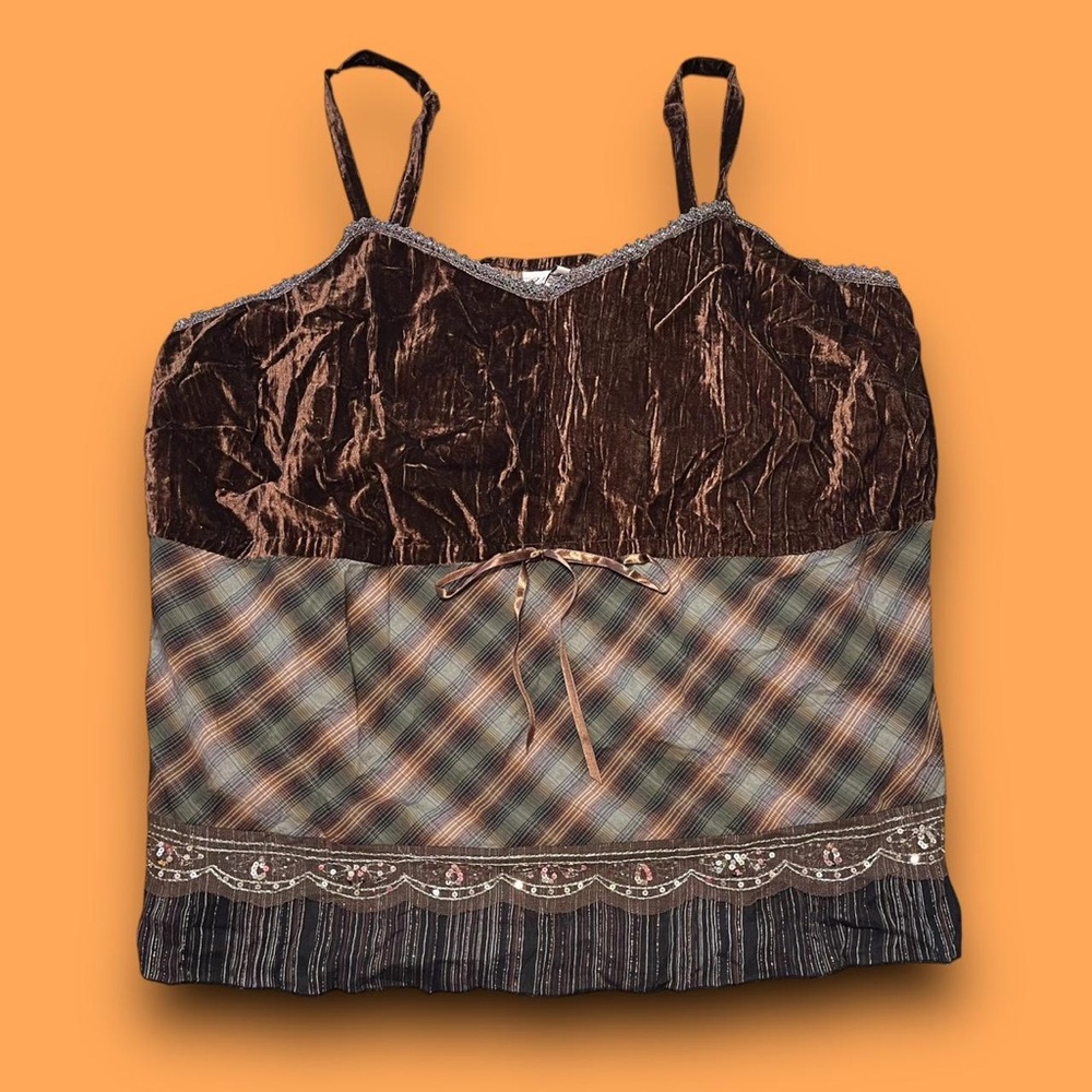 Y2K Velvet Plaid Babydoll Cami Top Plus Size 28 Fairygrunge Whimsygoth